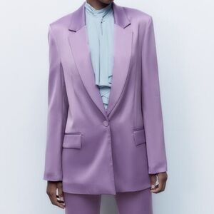 Zara Relaxed Satin Blazer in Purple